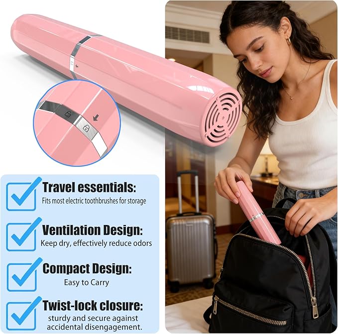 SIEANE Electric Toothbrush Travel Case, Universal Fit for Most Electric Toothbrushes, Ventilation Design, Portable Holder Cover for Men and Women, Travel Essentials for Business Trip & Vacation (Pink)