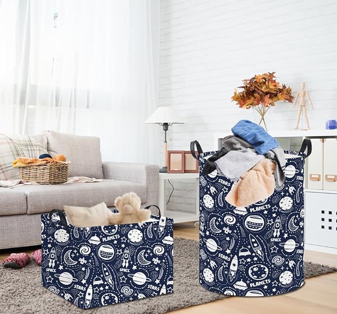 19.7" Laundry Basket,Dirty Clothes Hamper,Waterproof Storage Bin,Room Decor,Gift Baskets,Nursery Hamper(Space Stars)