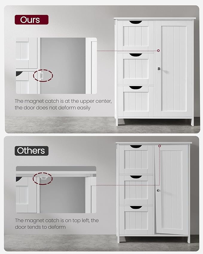 VASAGLE Floor Storage Cabinet, Freestanding Storage Unit with 3 Drawers, 1 Adjustable Shelf, for Bathroom Living Room Dining Kitchen, 11.8 x 23.6 x 31.5 Inches, Cloud White UBBC049WH01S