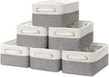 Bidtakay Small Baskets for Organizing Fabric Storage Baskets for Shleves 6 Pack Collapsible Closet Storage Bins with Handles Linen Organizer Baskets for Bathroom Nursery Home Storage (White&Grey)
