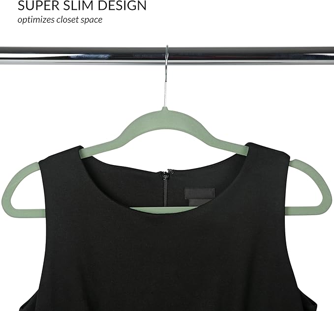 Simplify Slim Velvet Clothes Hangers | 50 Pack | Non-Slip | Shirts | Suit | Pants | Dresses | Garments | Closet Storage & Organization | Durable | Sage