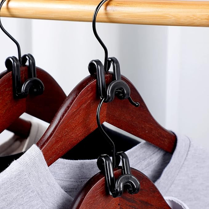 Unittype 200 Pcs Space Saving Hanger Hooks, Clothes Hanger Connector Hooks, Heavy Duty Space Saver Extender Clips for Closet Organizers (Black)
