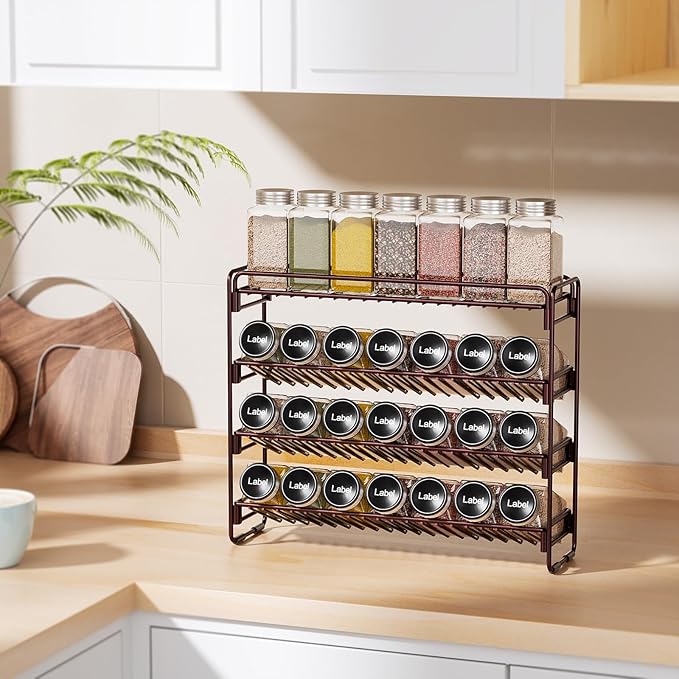 4 Tier Spice Rack Organizer for Cabinet, Detachable Spice Rack for Countertop, Freestanding Spice Organization for Cabinet, Seasoning Organizer for Kitchen Pantry (13.4" Wx11.2 H, No Jars)