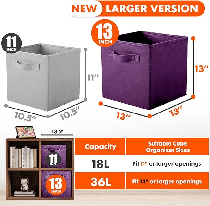 ShellKingdom Storage Bins, Foldable Fabric Storage Cubes And Cloth Organizer Drawer For Closet And Toys, 13 X 13 X 13 INCH, 2 Pack (Purple)