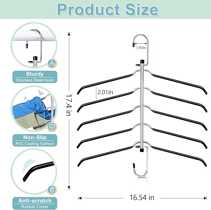 Clothes Hangers Space Saving Shirt Hangers, Lomrsiul Non Slip PVC Coating Multi Blouse Hangers Shirt Organizer for Closet Organizers and Storage for T Shirt Sweater Hoodie Coat Dress Black 4 Pack