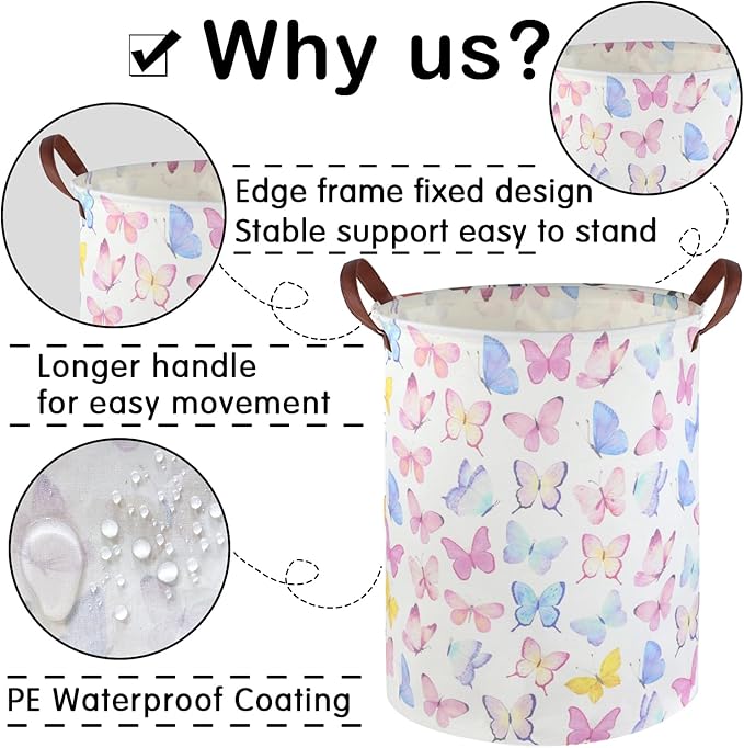 Butterfly Laundry Basket Girls Hamper,Baby Nursery Clothes Hamper,Foldable Waterproof Large Storage Baskets for Girls Bedroom,Butterfly Room Decor,Gift Baskets(Colorful butterfly)