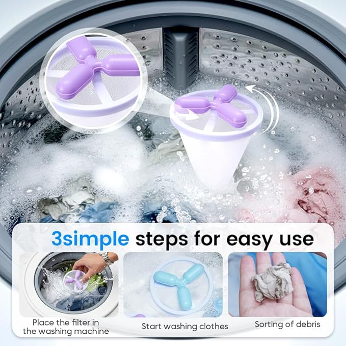 Lint Catcher for Washing Machine, Durable Pet Hair Remover for Laundry, Reusable Floating Hair Filtering Mesh Removal, Dog Hair Catcher for Laundry Washing Machine (3PCS)