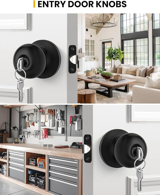 Goldenwarm Keyed-Alike Black Exterior Door Knob with Lock and Key, Front Door Knob, Matte Black Door Knobs Exterior Entry 1 Pack