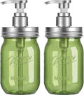 Amolliar Plastic Mason Jar Soap Dispenser with Pump Lid,16OZ Refillable BPA-Free Hand Soap Dispenser Set with Cute Lables, Farmhouse Decor for Kitchen/Bathroom, Liquid Dish Soap, Lotion(2 Pack, Green)