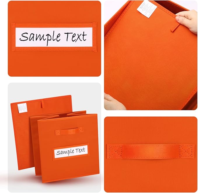 artsdi 11x11 storage cube bins (Set of 10) Foldable Fabric storage cubes with 10 Labels Window Cards & a Pen,11 inch cube storage bin,Closet Organizers for Shelves,Cubby Organizer Boxes,Orange