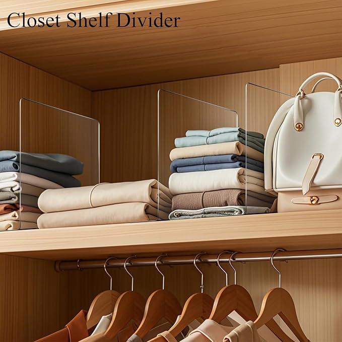 Lebouri Shelf Dividers for Closet Organization: 12" Tall Acrylic Closet Dividers for Shelves - Clear Free Standing Shelf Separators for Clothing Sweater Purse