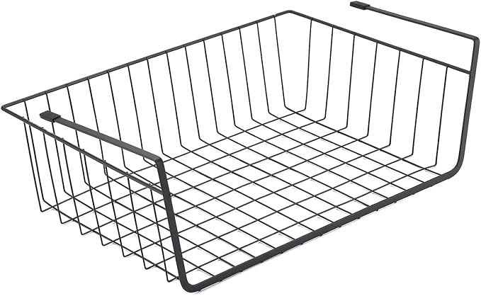 Under Shelf Basket, 6PCS Hanging Storage Basket for Pantry Cupboard Laundry Room Slide-in Baskets Organizer for Kitchen Counter Desk Bookshelf, Space Saving, Easy to Install, Black