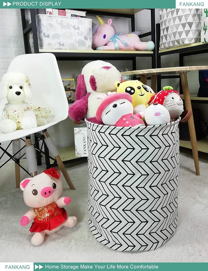 FANKANG Storage Basket, Nursery Hamper Canvas Laundry Basket Foldable with Waterproof PE Coating Large Storage Baskets for Kids Boys and Girls, Office, Bedroom, Clothes,Toys（Geometric）