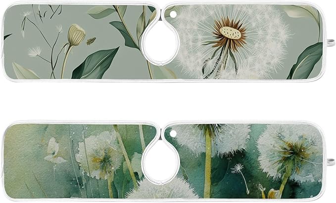 Sink Faucet Absorbing Mat Kitchen Sink Splash Guard Splash Faucet Drip Catcher for Bar RV Bathroom 2PCS 23.6x5.5in Sage Green Dandelion