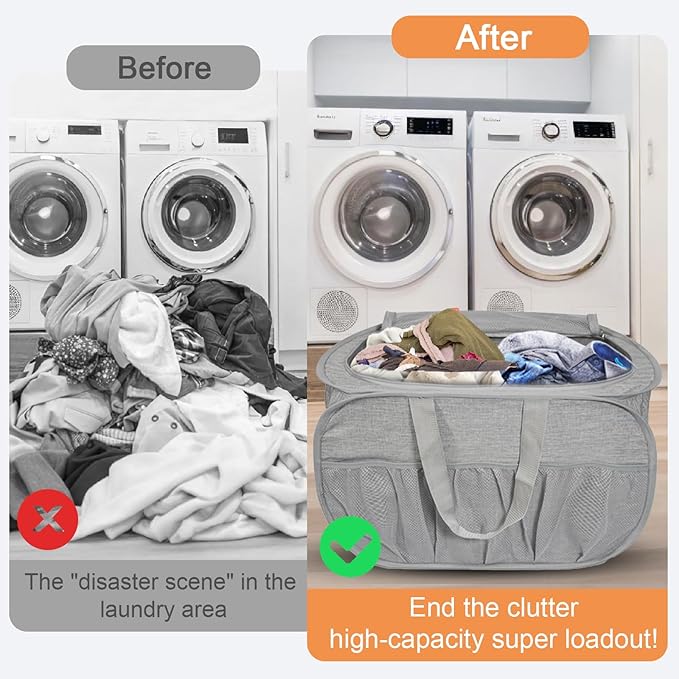 4 Pack Collapsible Laundry Baskets with Lid, Foldable Laundry Basket with Pockets, Pop Up Laundry Hamper with Dual Handles, 99L Sturdy Hampers for Clothes, Groceries, Supplies, Tools, Grey