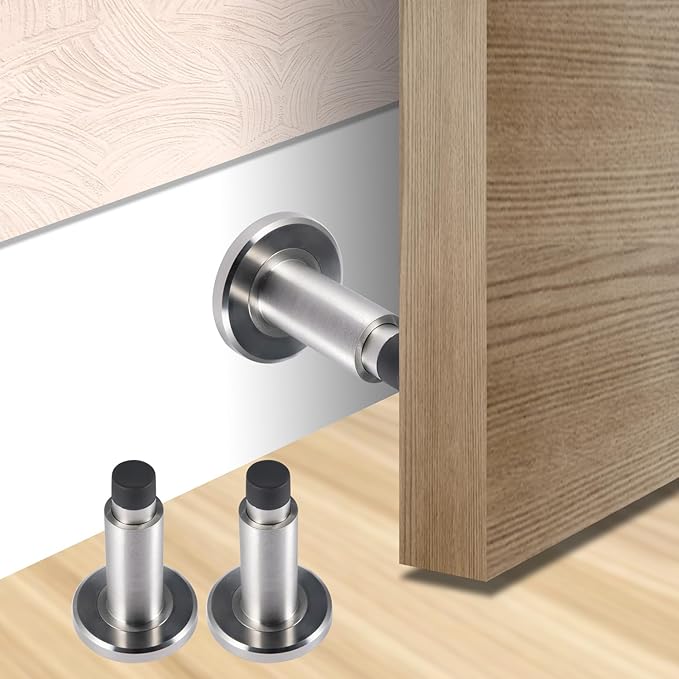 Door Stoppers - Heavy-Duty Adjustable Stoppers for Bottom, Top, and Wall of Door – Anti Break-in 304 Stainless Steel Door Stops with Rubber Buffers (Stainless Steel)