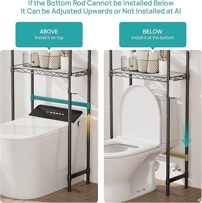 SINGAYE Over The Toilet Storage Shelf：3-Tier Bathroom Organizer and Storage Shelf with Adjustable Shelf and Basket Freestanding Space Saver Above Toilet for Room Black