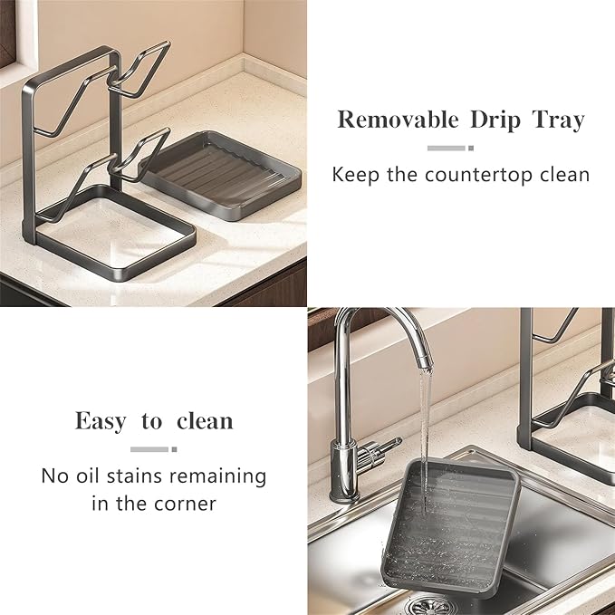 OJJ 2026 Upgraded 304 Stainless Steel Pot Lid Holder While Cooking, Kitchen Pot Lid Storage Rack for stove top, Multifunctional Kitchen Pot Lid Organizer for Countertop(Double Layer-Gray)