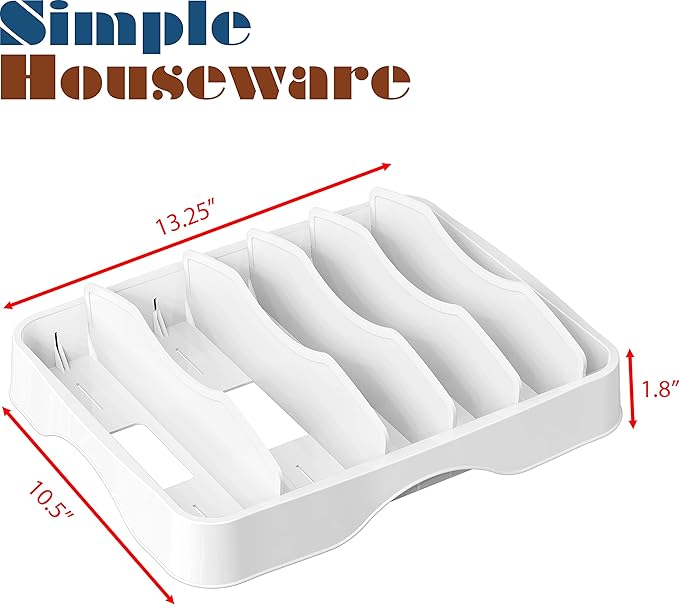 Simple Houseware Food Container Lids Storage Organizer with Adjustable Dividers, 13''x10'', White