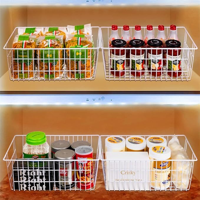 SANNO 14" Upright Freezer Storage Baskets, Farmhouse Metal Wire Organizer Storage Bin for Kitchen Pantry, 6 Pack for 16/17 / 21 Cu.Ft Stand up Freezer