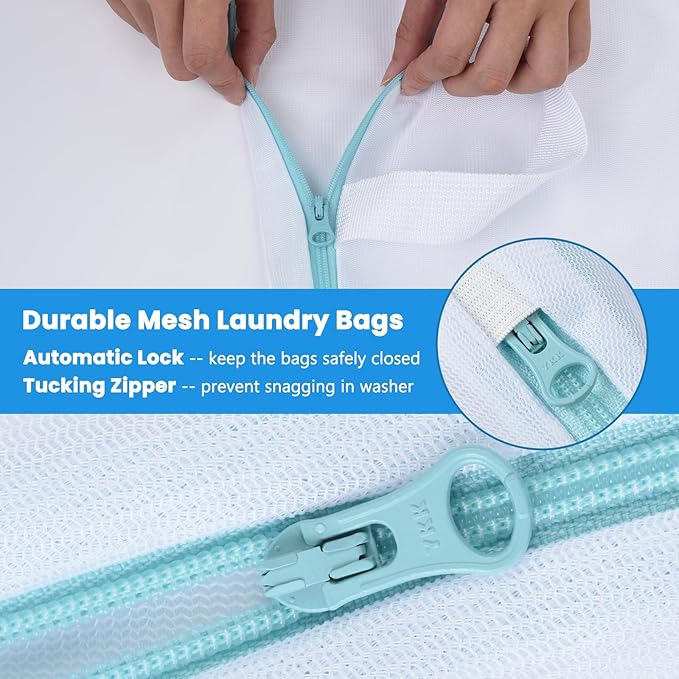 OTraki 12x16 Inch Mesh Laundry Bag 2 Pack Small Lingerie Bags with Handle and Zipper Fine Mesh Bags Delicate Washable Laundry for Home Colleage Travel Don't Drying, Melting 140-176℉, White