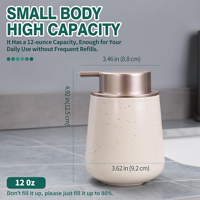 Bosilunlife Ceramic Foaming Soap Dispenser - 12 oz Foam Hand Wash Dispenser Bathroom Countertop Kitchen Dish Soap Pump Dispenser Liquid Soap Dispenser for Bathroom