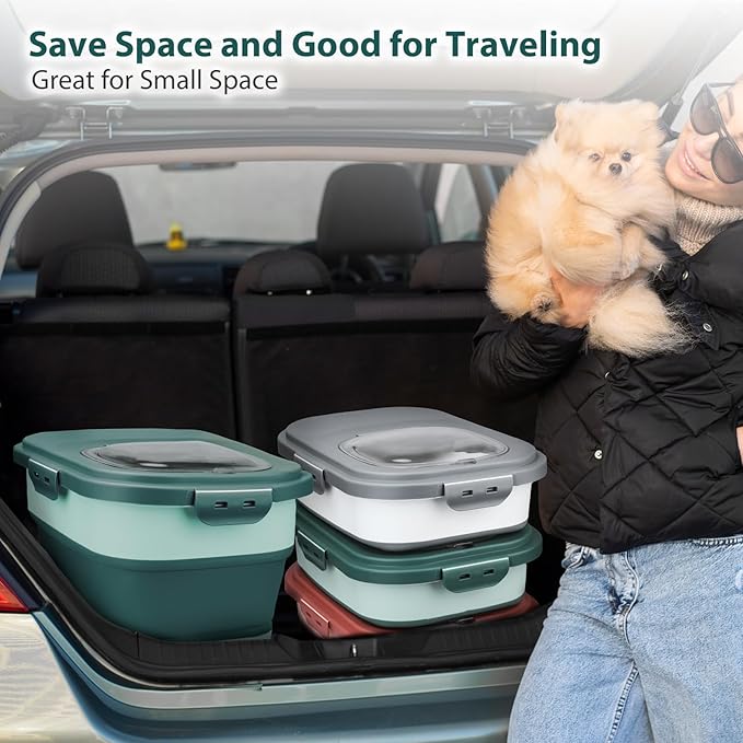 Dog Food Storage Container, 10-20Lbs Collapsible Pet Food Storage Containers with Rolling Wheel Airtight Locking Lid, Dry Food Storage Bin with Cup and Scoop,Suitable for Pet Food, Flour, Rice