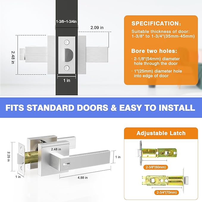 Privacy Door Lever, Heavy Duty Interior Door Handles for Bathroom & Bedroom Privacy Door Lock Handle Keyless Door Knobs in Satin Nickel for Right & Left Sided Doors, 8 Pack