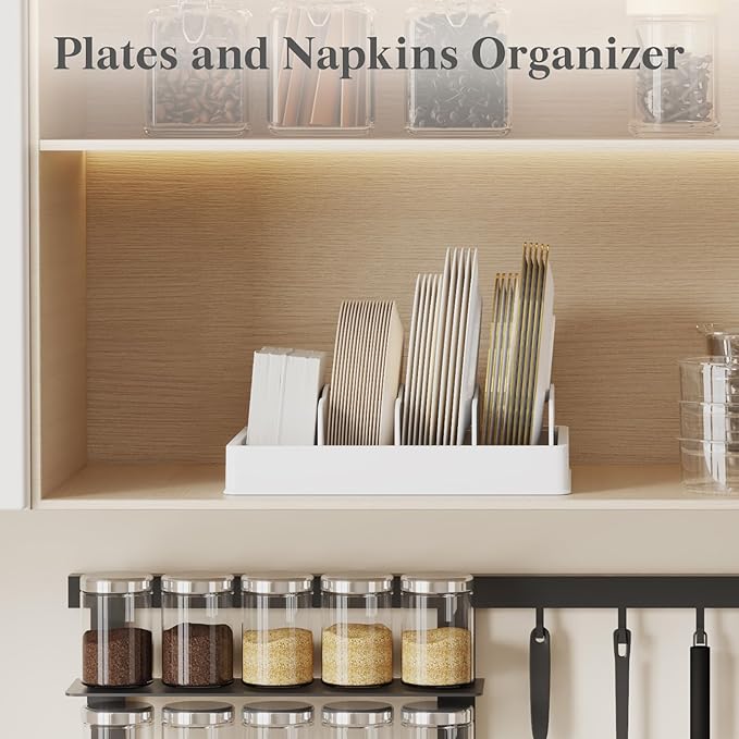 Lifewit Kitchen Cabinet Organizer for Food Contanier Lid, Large Lid Holder with 6 Adjustable Dividers & 7 Sections for Pantry Organizers and Storage, Home Drawer Organization, 13" x 10"