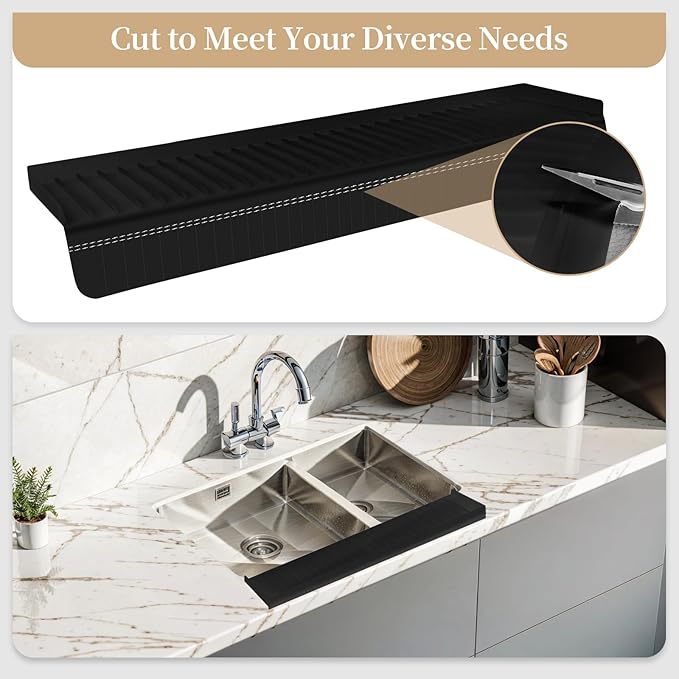 Sink Edge Protector with Suction Cup, 30" x 4", Silicone Sink Splash Guard for Kitchen & Bathroom, Protect Countertop from Scratches, Stains, for Stainless Steel Granite Quartz
