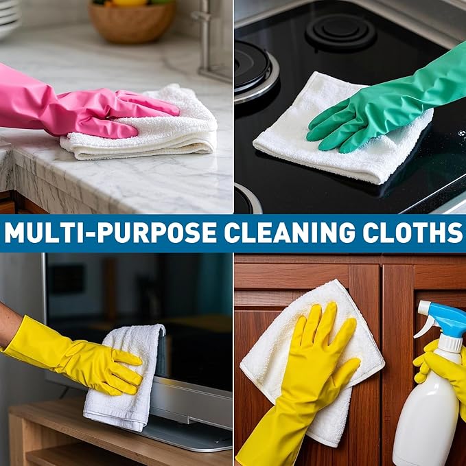 TEAWOO White Microfiber Towels- 18 Pack, Microfiber Cleaning Cloths Bulk, Microfiber Towels for Cars, Cleaning Rags (12x12 inches)