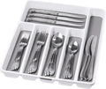 madesmart Premium Silverware Tray, 6 Compartment Flatware Organizer for Forks, Knives & Spoons,Non Slip, Soft Grip Lining, Durable Drawer Organizer, White