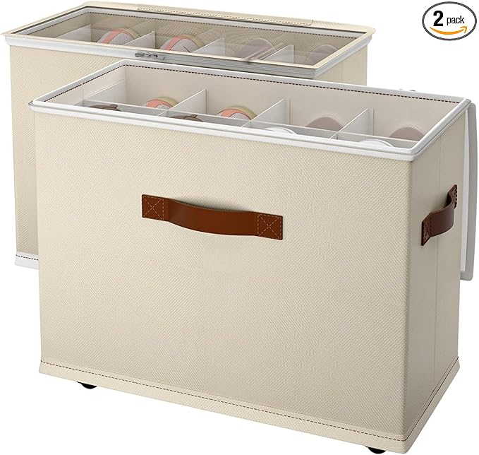 2 Pack Shoe storage Organizer for closet with wheels,17''(L)×8.5''(W)×13''(H) Shoe boxes with premium waterproof material，Adjustable Dividers Fits 16 Pairs,shoe Storage Bins with Reinforced Handle