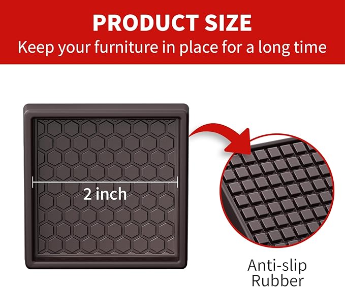 Ezprotekt Non Slip Furniture Pads, 12 Pcs 2" Anti Slip Rubber Caster Cups, Anti Skid Furniture Coasters for Hardwood Floors, No Slide Furniture Gripper, Furniture Stoppers to Prevent Sliding (Brown)