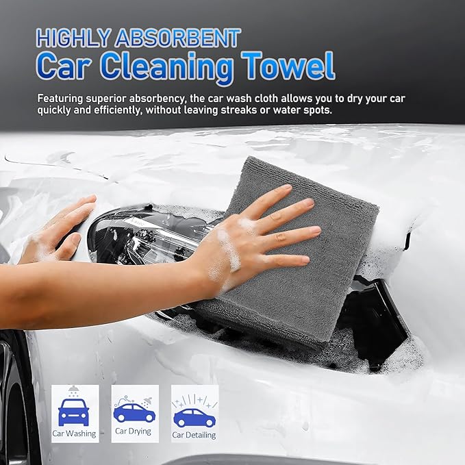 Alipis 2pcs Gray Microfiber Car Wash Towels Super Absorbent Drying Towels for Cars with Ultrasonic Edge Lint-Free Cleaning Cloths for Detailing and Rapid Water Absorption