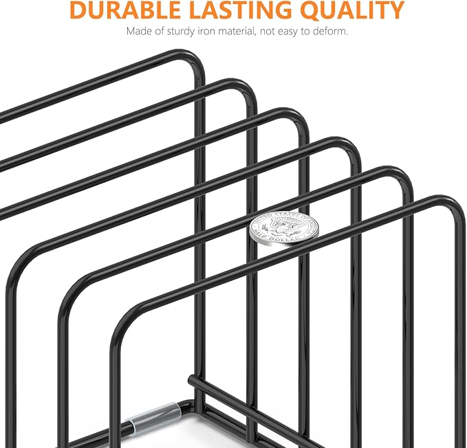 Kitchen Cabinet Organizer, Steel Cookware Holder, Divided Holder with 5 Slots for Skillets Baking Tray and Chopping Board Rack - Baking Pan Holder Storage (1 PC)