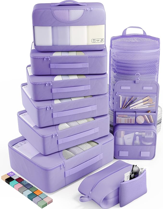 Veken 10 Set Packing Cubes for Travel Essential, Suitcase Organizer Bags in 4 Sizes, Carry-On Luggage Accessories with Large Laundry & Hanging Toiletry Bag, Must-Have for Airplane, Road Trip & Camping