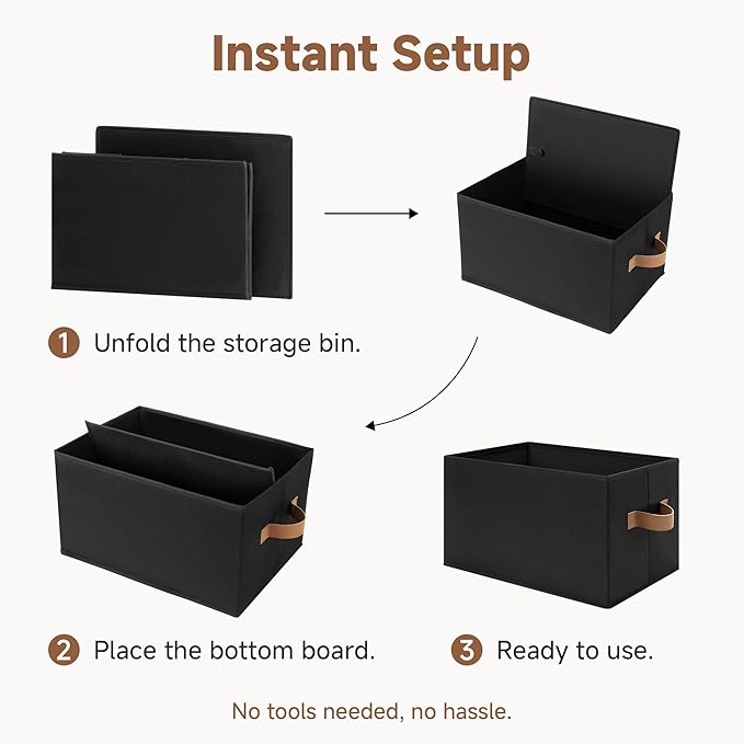 StorageWorks Storage Bins for Shelves, Closet Organizers and Storage Baskets, Fabric Clothes Organizer, Foldable Laundry Baskets, Black, 3-Pack, Large