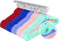 Multi-Color Premium Velvet Hangers with Mini Hooks, Pack of 50, Non Slip, Space Saving Cascading Clothes Hangers, 5 Colors, Pink, Lavender, Navy Blue, Red Burgundy and Mint Green