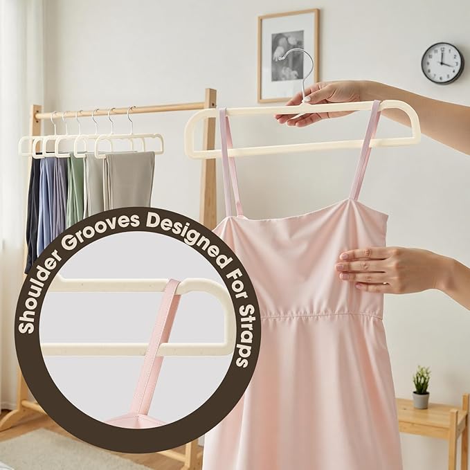 Pants Hangers 30 Pack Velvet Pant Hangers,Heavy Duty Velvet Hangers for Pants,Jeans,Scarf,Towels,Tank Top,Coat.Closet Organizers and Storage（Beige）