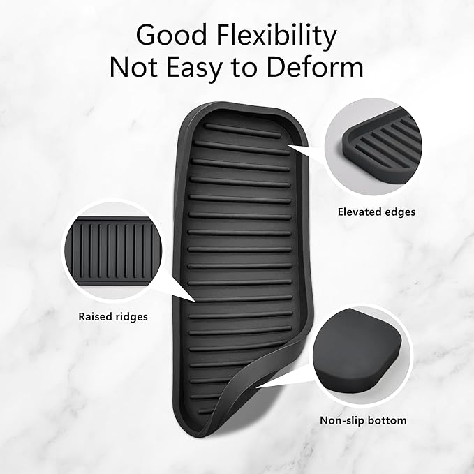 Mofason Silicone Sponge Holder Kitchen Sink Organizer Tray Dish Caddy Soap Dispenser, Scrubber Spoon Holder, Dishwashing Accessories (Black, 2 Pack)
