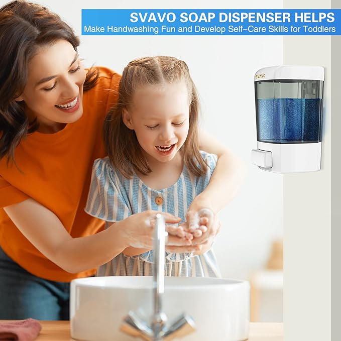 SVAVO Wall Mounted Soap Dispenser Kitchen Bathroom Manual Soap Dispenser Refillable Hand soap Dispenser for Liquid Contianers Shampoo Gel Chamber for Household Commerical 23.7oz (700ml) ABS