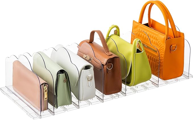 AENTGIU Purse Organizer for Closet, 2 Pack Adjustable Shelf Dividers for Handbag Storage, Transparent Handbag and Purse Storage Organizer, Bookshelf Separators Dividers for Bedroom, Office