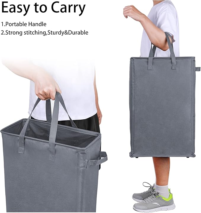 Odonata Slim Laundry Hamper Handles Collapsible Laundry Basket Thin Dirty Clothes Basket Narrow Laundry Bag Foldable Dirty Hamper 45L (Dark Grey)