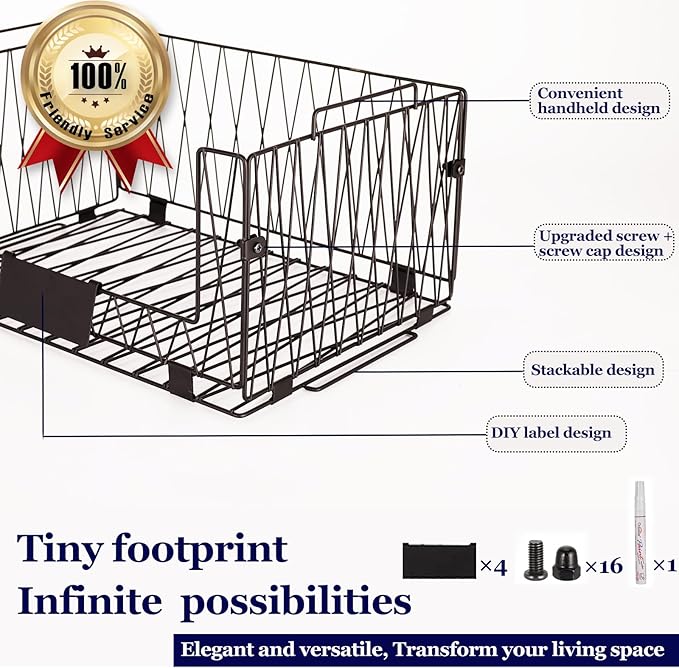4 PACKS XXL Kitchen Organization and Storage Pantry Baskets, Fruit & Vegetable Basket for Kitchen Cabinet, Stackable Wire Baskets for Snack Chips Onion Potato Cans