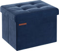 SONGMICS Storage Ottoman, Foldable Small Ottoman Foot Rest, 12.2 x 16.1 Inches Foot Stool, Load up to 286 lb, for Living Room, Bedroom, Dorm, Midnight Blue ULSF200Q01
