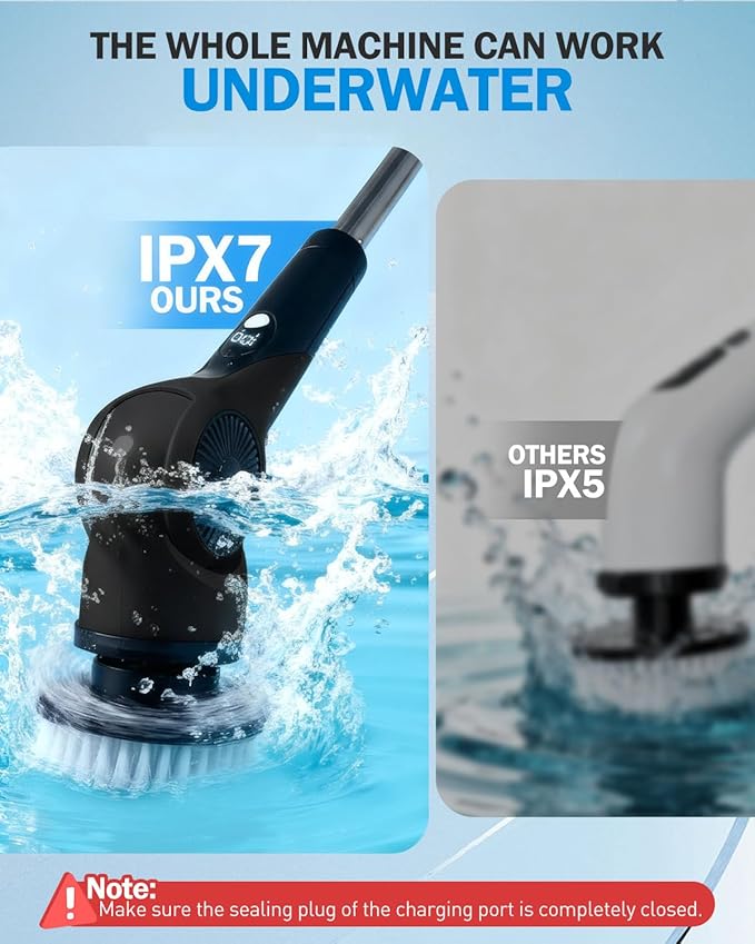 Electric Spin Scrubber, 3-Speed Cordless Shower Scrubber with Long Handle & 10 Replaceable Brush Heads, 90 Mins Runtime & Full-Body IPX7 Waterproof Shower Cleaner Brush for Bathroom Kithchen