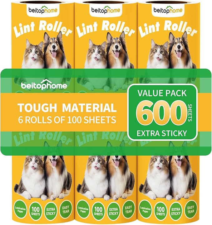 Beitophome Lint Roller Refills Only, 600 Sheets Lint Rollers with Tough Paper, Ideal for Dog and Cat Hair Removal, Lint Rollers Mega Value Set for Clothes, Carpet & Dust Cleaning