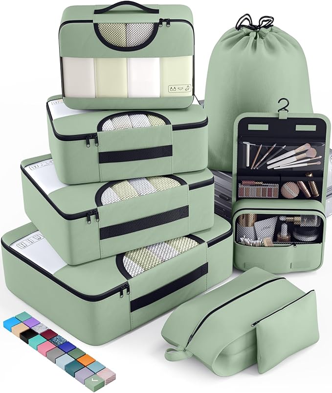 Veken 8 Set Packing Cubes for Travel Essentials, Suitcase Organizer Bags in 4 Sizes, Carry-On Luggage Accessories with Large Laundry & Hanging Toiletry Bag, Must-Have for Airplane, Road Trip & Camping
