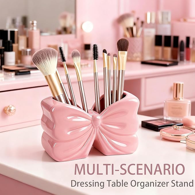 Bow Toothbrush Holder， 2-Slot Toothbrush and Toothpaste Holder Cute Toothbrush Holder Set, Bathroom Counter Organizer for Bathroom，Electric Toothbrushes, Floss, Razors - Pink
